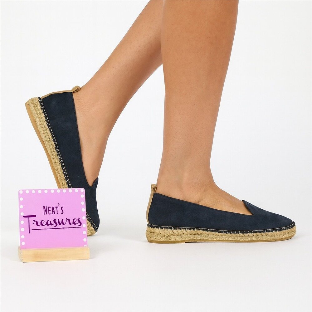 Gairno Spain ARCADIA Blue Leather Suede Slip On Espadrilles Flat Shoe Sz 6.5 /37